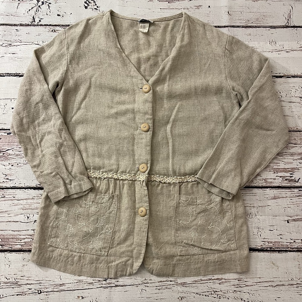 Vintage Judy's 80s Linen‎ Blend Coat Long Sleeve Size Medium MiUSA  Cottagecore